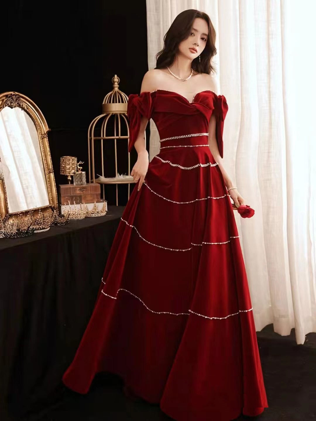 Burgundy Velvet Long Prom Dresses ...